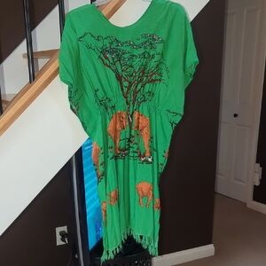 Green Elephant Print Kaftan